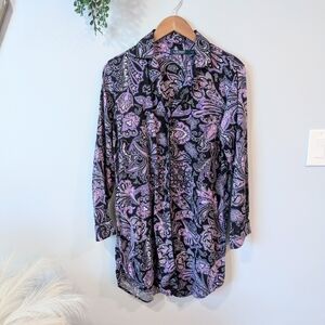 Lauren Ralph Lauren Paisley Button-Up Sleep Shirt in Black and Purple Sz. Small